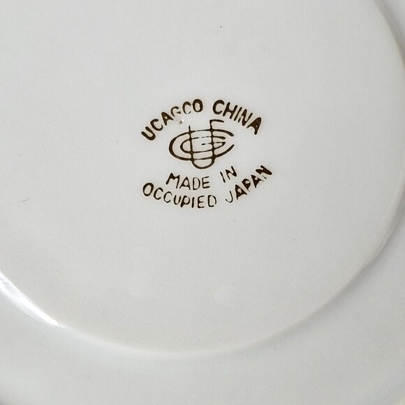 Ucagco China Vintage Tea Cup Saucer Set Pink Foliage Leaf Design Occupied Japan - Picture 10 of 11